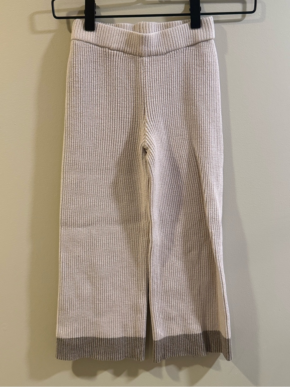 Mayoral Cream Knit Wide-Leg Joggers with Taupe Hem